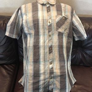 O'Neill Men's Plaid Short Sleeve Shirt M Tan Blue